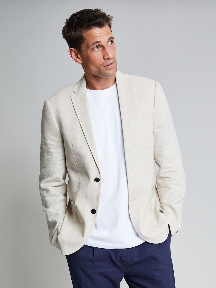 Threadbare Stone White Luxe Linen Blend Single Breasted Blazer - Image 1 of 5