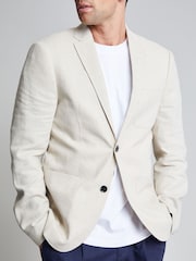 Threadbare Stone White Luxe Linen Blend Single Breasted Blazer - Image 4 of 5