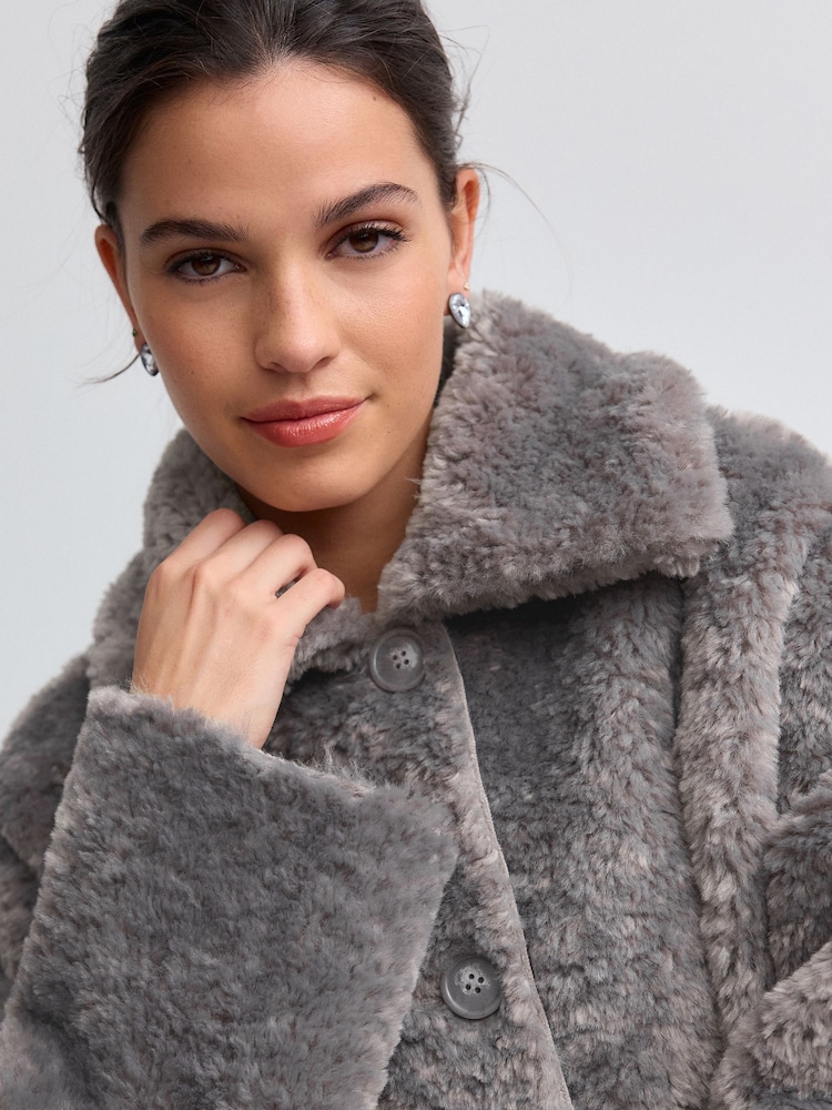 Grey Teddy Borg Coat - Image 4 of 6