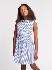 U.S. Polo Assn. Blue Girls Striped Sleeveless Shirt Dress - Image 1 of 6