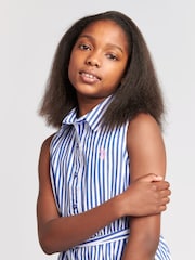 U.S. Polo Assn. Blue Girls Striped Sleeveless Shirt Dress - Image 4 of 6