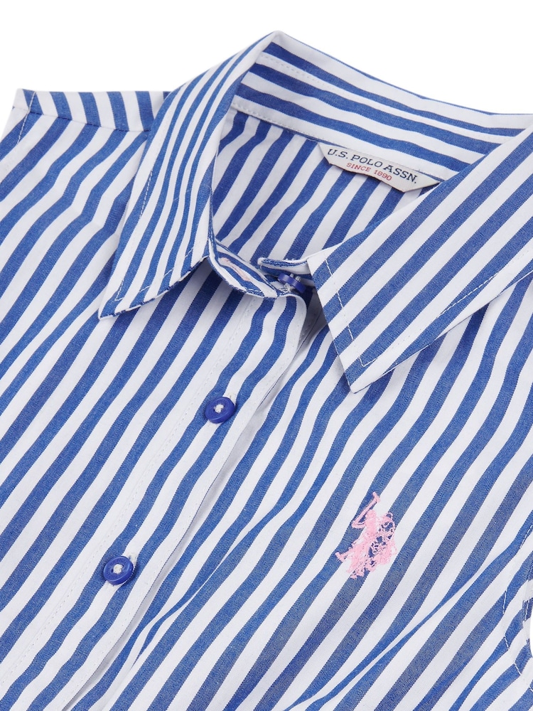U.S. Polo Assn. Blue Girls Striped Sleeveless Shirt Dress - Image 6 of 6