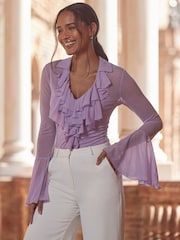 Sosandar Purple Ruffle Front Blouse - Image 1 of 5