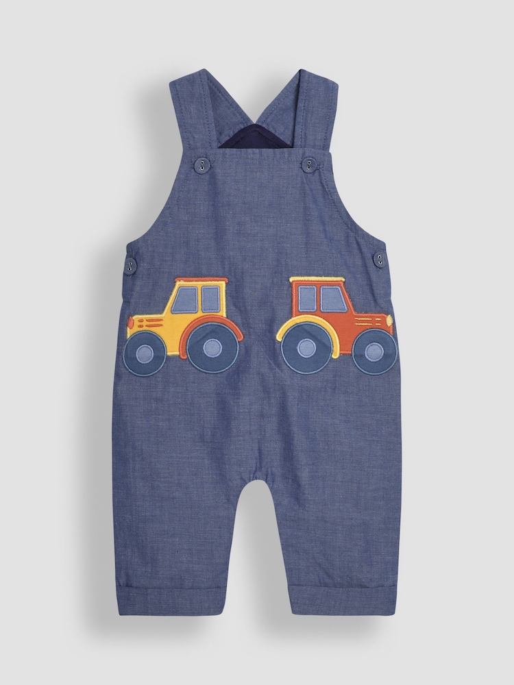 JoJo Maman Bébé Chambray Tractor Appliqué Pocket Dungarees and Top Set - Image 2 of 6