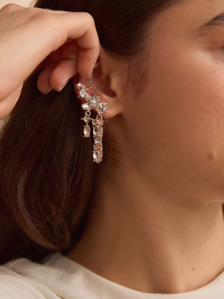 Gold Tone Statement Crawler Stud Earrings Made With Recycled Zinc - Image 2 of 5