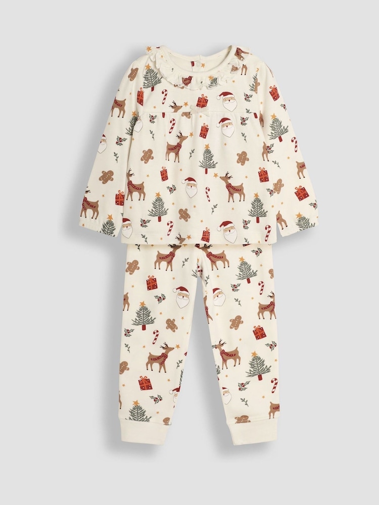 JoJo Maman Bébé Cream Pretty Christmas Pyjamas - Image 3 of 7