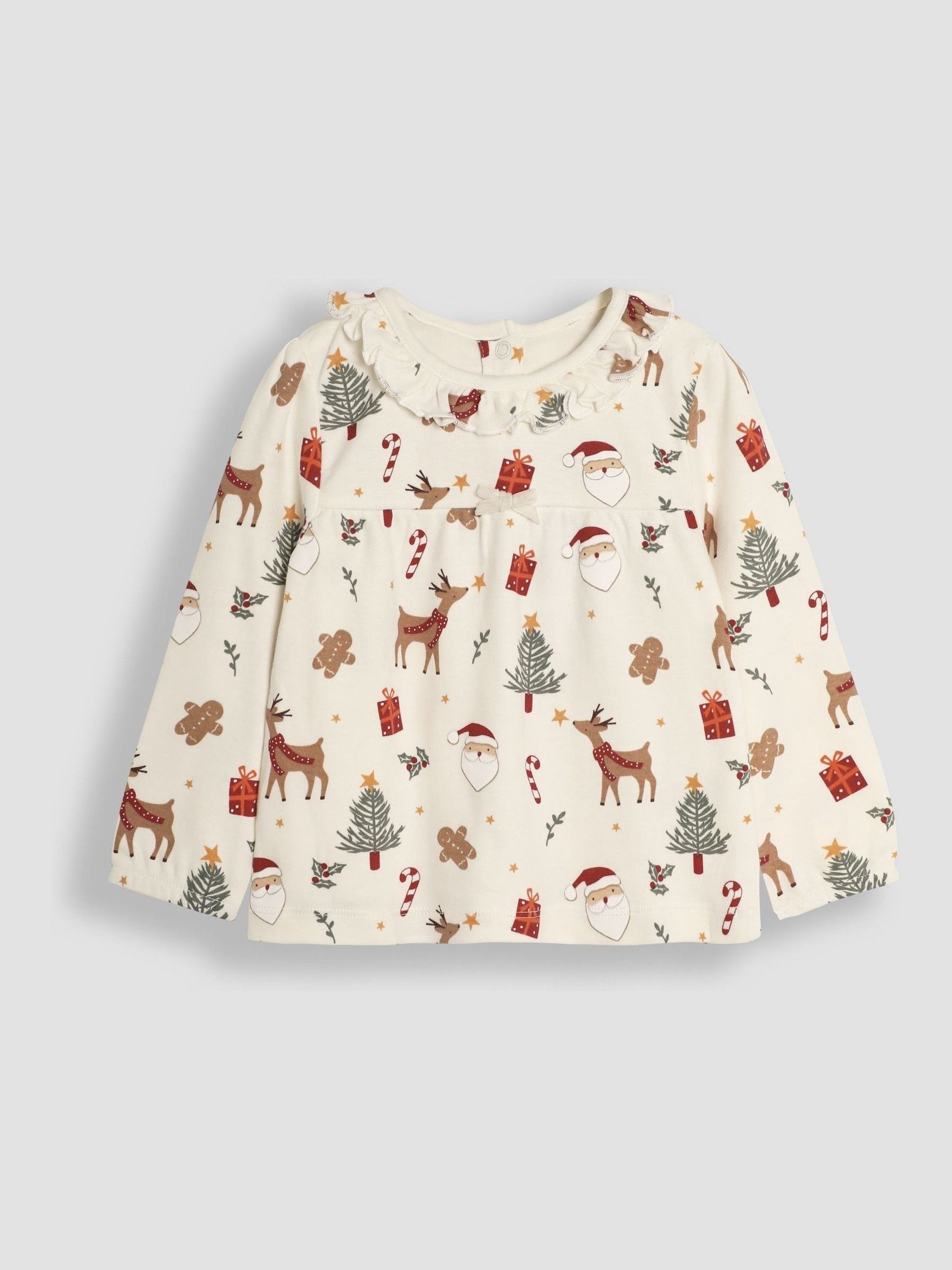 JoJo Maman Bébé Cream Pretty Christmas Pyjamas - Image 4 of 7