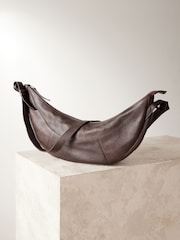Chocolate Brown Leather Washed Sling Bag - Image 6 of 11