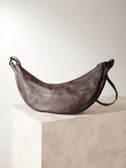 Chocolate Brown Leather Washed Sling Bag - Image 7 of 11