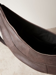 Chocolate Brown Leather Washed Sling Bag - Image 8 of 11