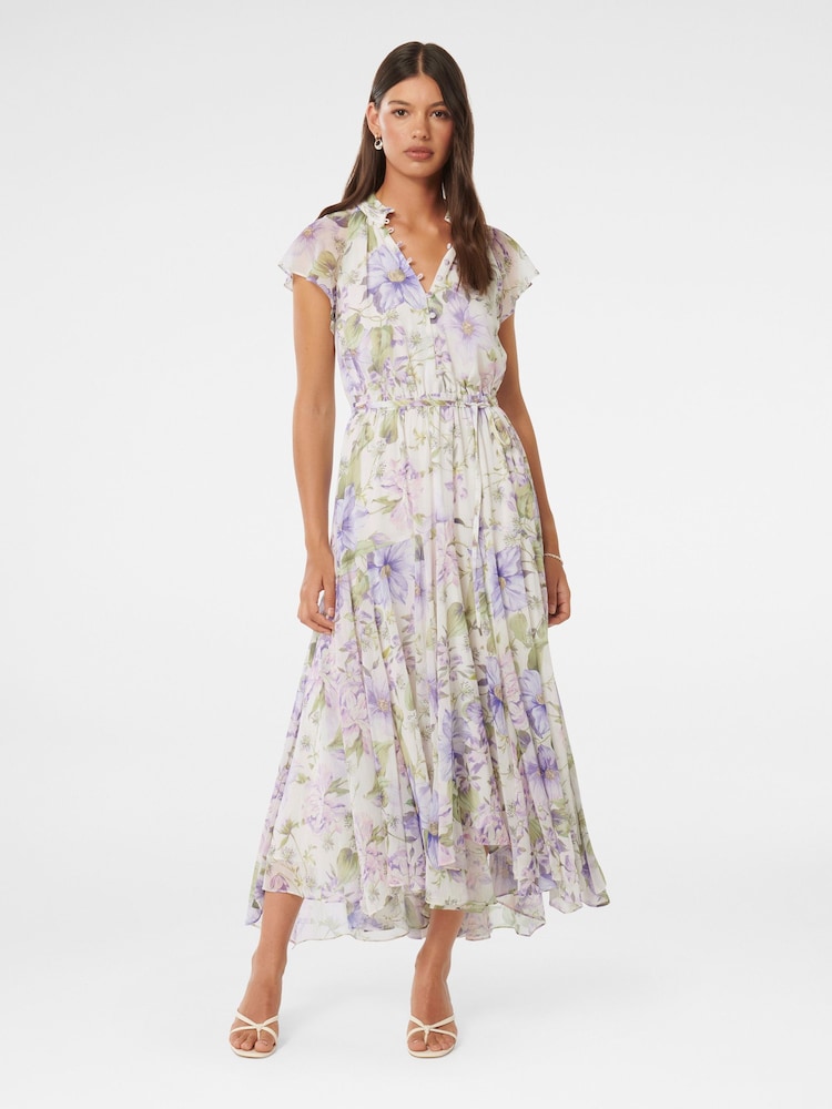 Forever New White Freya Flutter Sleeves Midi Dress - Image 1 of 4 Forever New White Freya Flutter Sleeves Midi Dress - Image 1 of 4
