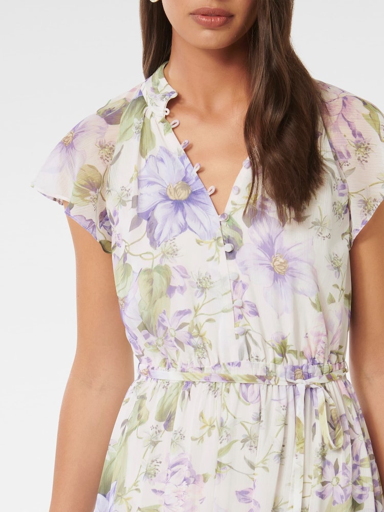 Forever New White Freya Flutter Sleeves Midi Dress - Image 2 of 4 Forever New White Freya Flutter Sleeves Midi Dress - Image 2 of 4