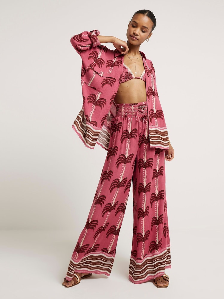 River Island Pink Palm Tree Print Oversized Beach Shirt - Image 1 of 5 River Island Pink Palm Tree Print Oversized Beach Shirt - Image 1 of 5