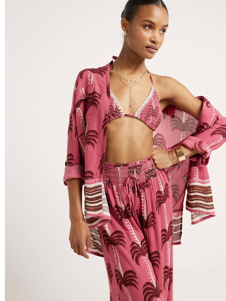 River Island Pink Palm Tree Print Oversized Beach Shirt - Image 2 of 5 River Island Pink Palm Tree Print Oversized Beach Shirt - Image 2 of 5