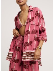 River Island Pink Palm Tree Print Oversized Beach Shirt - Image 4 of 5