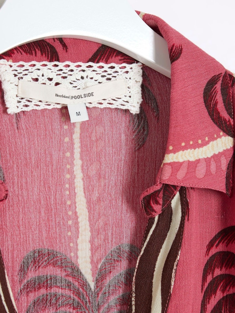 River Island Pink Palm Tree Print Oversized Beach Shirt - Image 5 of 5 River Island Pink Palm Tree Print Oversized Beach Shirt - Image 5 of 5