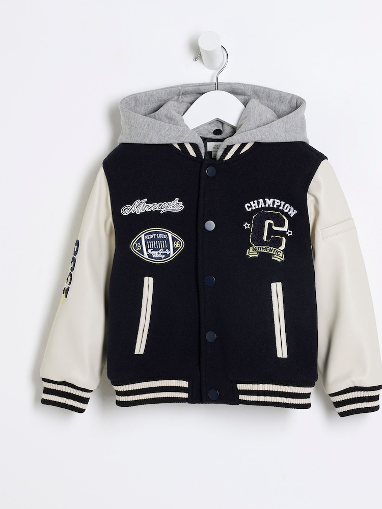 Buy River Island Black Boys Mono Varsity Bomber Jacket from Next Oman