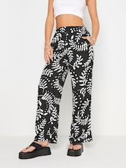PixieGirl Petite Black Leaf Print Wide Leg 100% Cotton Trousers - Image 2 of 5