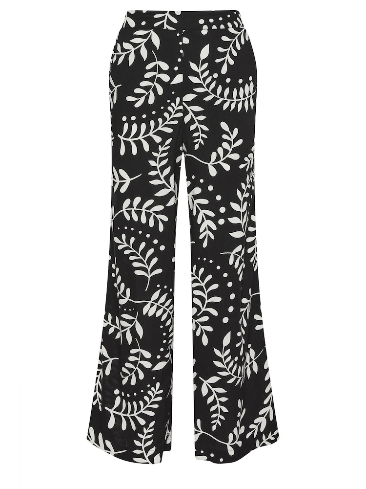 PixieGirl Petite Black Leaf Print Wide Leg 100% Cotton Trousers - Image 5 of 5
