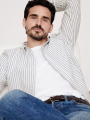 Banana Republic White Stripe Oxford Long Sleeve Shirt - Image 1 of 4