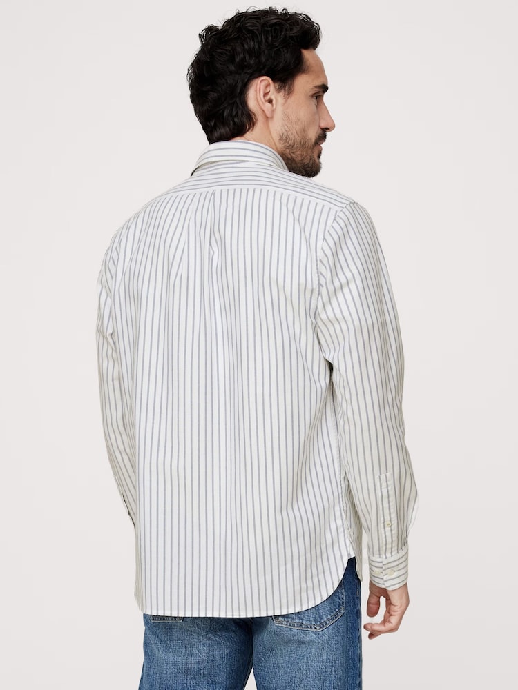 Banana Republic White Stripe Oxford Long Sleeve Shirt - Image 2 of 4