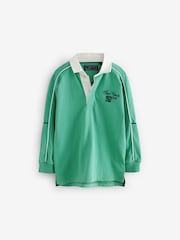 Green Long Sleeve Rugby 100% Cotton Polo Shirt (3-16yrs) - Image 1 of 4