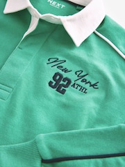 Green Long Sleeve Rugby 100% Cotton Polo Shirt (3-16yrs) - Image 3 of 4