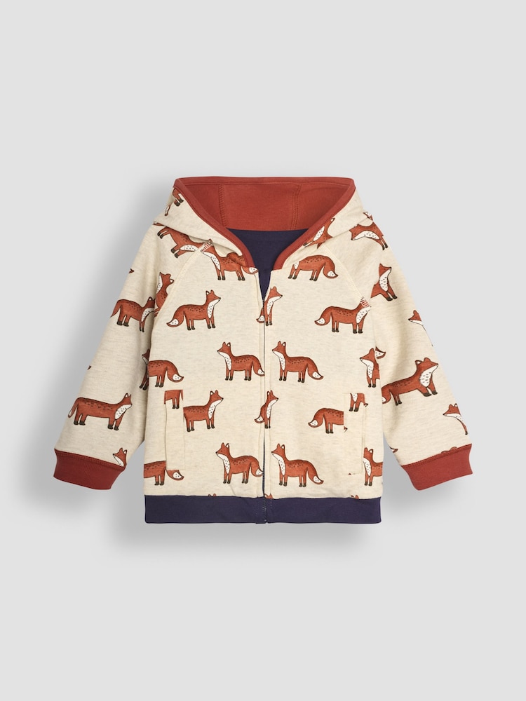 JoJo Maman Bébé Rust Fox Applique Reversible Hoodie - Image 4 of 8