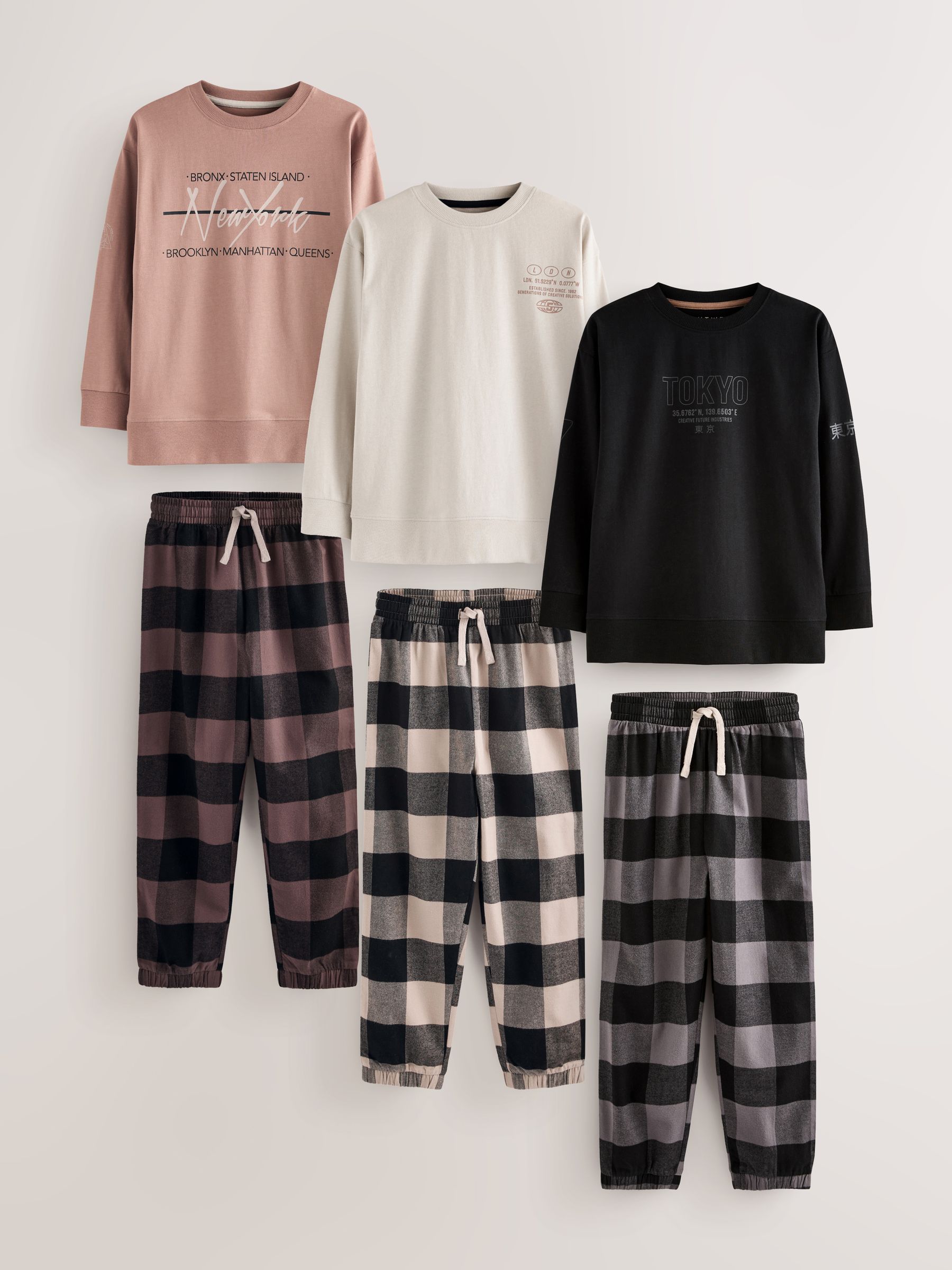 Buy Neutral/Black Woven Check Pyjamas 3 Pack (3-16yrs) from the Next UK ...