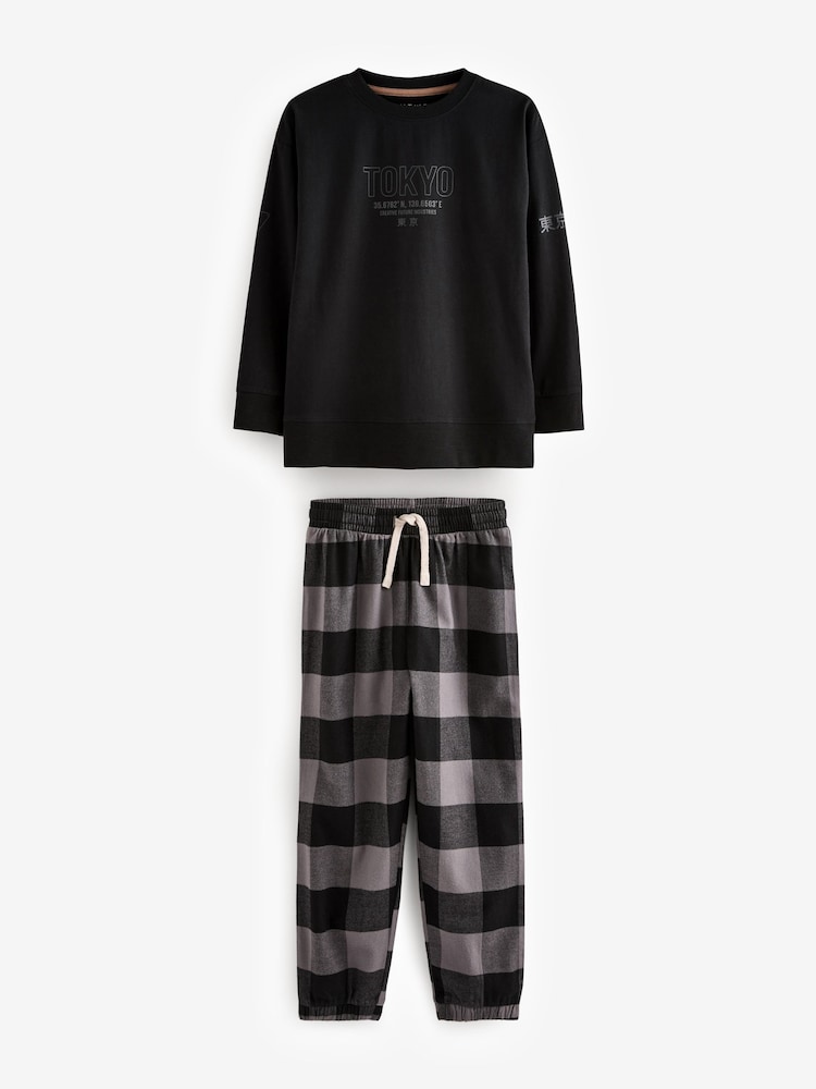 Neutral/Black Woven Check Pyjamas 3 Pack (3-16yrs) - Image 7 of 15