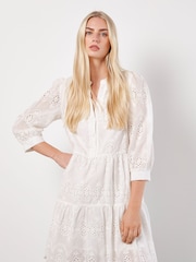 Apricot White 100% Cotton Broderie Anglaise Tiered Mini Dress - Image 2 of 5