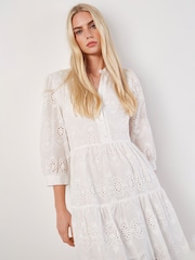 Apricot White 100% Cotton Broderie Anglaise Tiered Mini Dress - Image 3 of 5