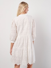 Apricot White 100% Cotton Broderie Anglaise Tiered Mini Dress - Image 4 of 5