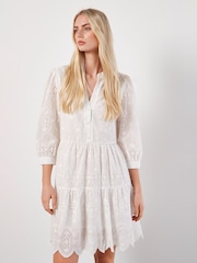 Apricot White 100% Cotton Broderie Anglaise Tiered Mini Dress - Image 5 of 5