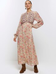 River Island Cream Floral Embellished Smock Midi Dress - Image 1 of 6