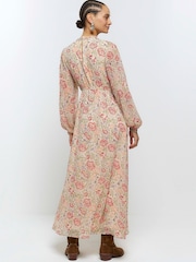 River Island Cream Floral Embellished Smock Midi Dress - Image 2 of 6