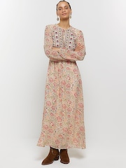 River Island Cream Floral Embellished Smock Midi Dress - Image 3 of 6