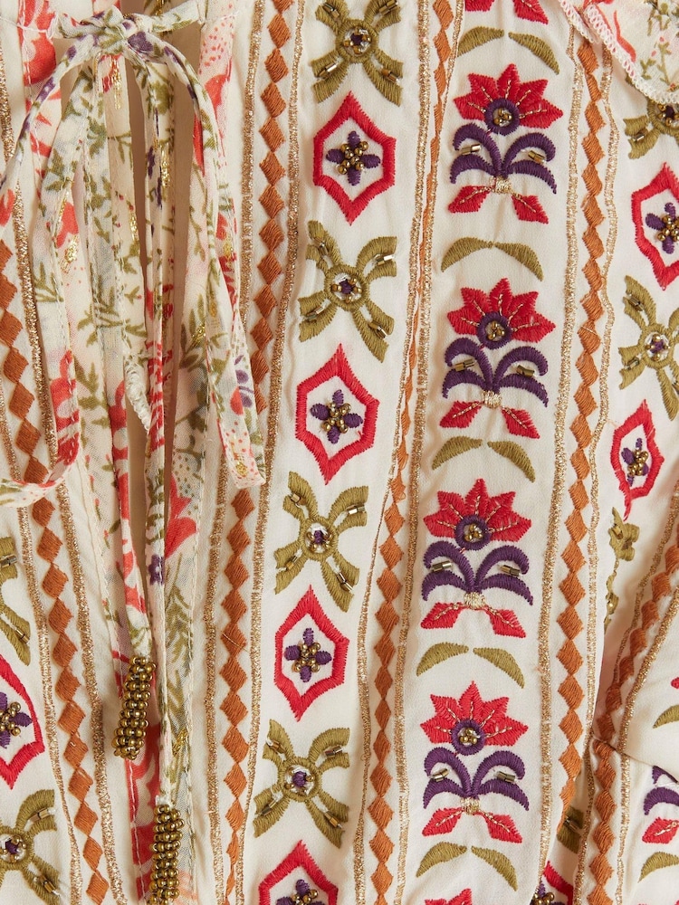 River Island Cream Floral Embellished Smock Midi Dress - Image 6 of 6