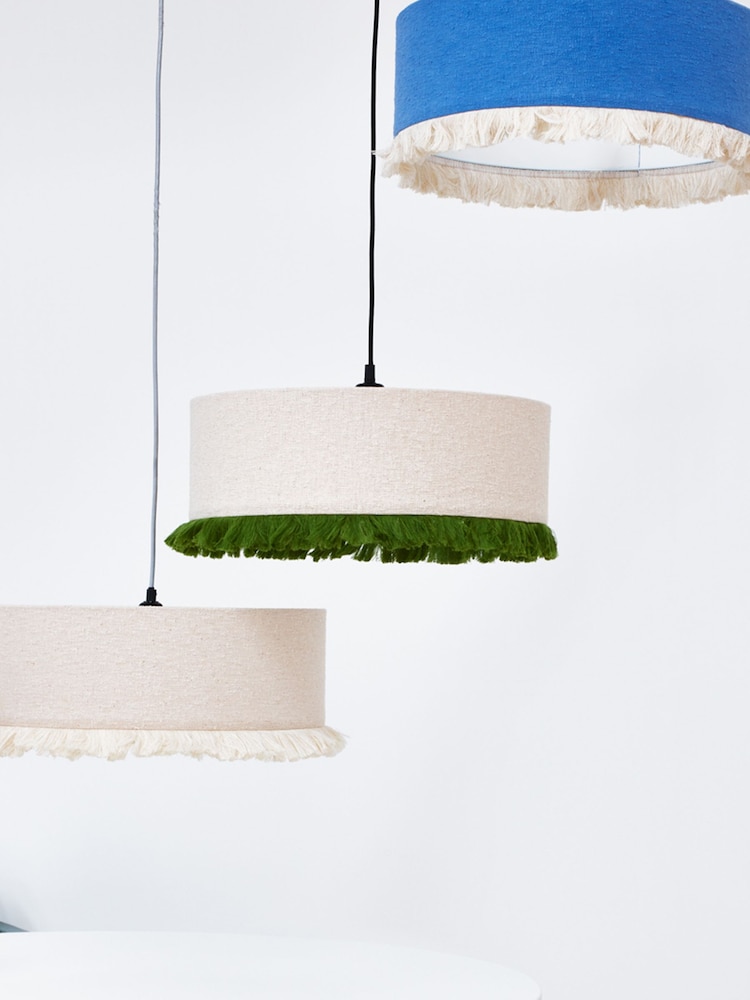 Oliver Bonas Green Alma Boucle Tassel 100% Cotton Lamp Shade - Image 1 of 3 Oliver Bonas Green Alma Boucle Tassel 100% Cotton Lamp Shade - Image 1 of 3