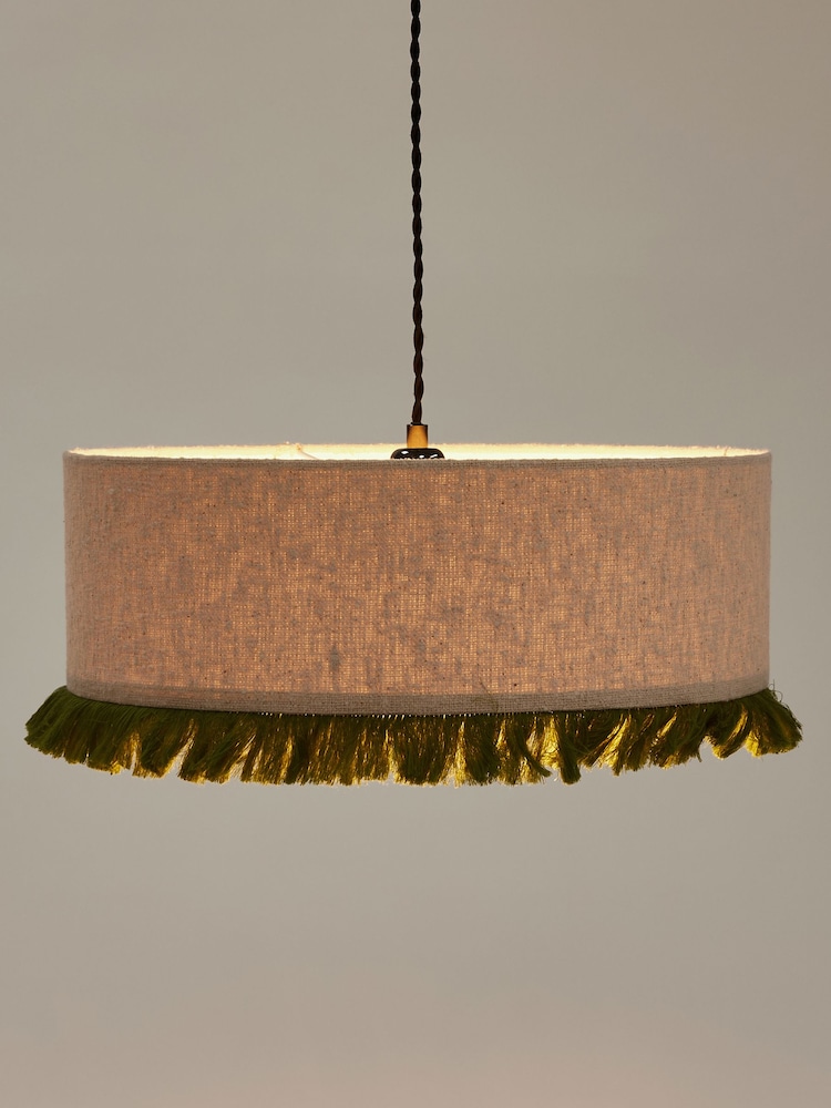 Oliver Bonas Green Alma Boucle Tassel 100% Cotton Lamp Shade - Image 2 of 3 Oliver Bonas Green Alma Boucle Tassel 100% Cotton Lamp Shade - Image 2 of 3