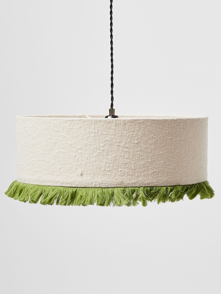 Oliver Bonas Green Alma Boucle Tassel 100% Cotton Lamp Shade - Image 3 of 3 Oliver Bonas Green Alma Boucle Tassel 100% Cotton Lamp Shade - Image 3 of 3