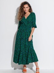 Pour Moi Green Multi Animal Carmen Fuller Bust Elasticated Neckline Midaxi Dress - Image 2 of 5