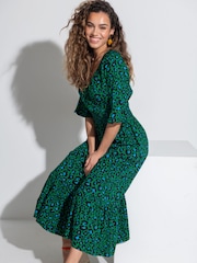 Pour Moi Green Multi Animal Carmen Fuller Bust Elasticated Neckline Midaxi Dress - Image 3 of 5