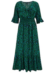 Pour Moi Green Multi Animal Carmen Fuller Bust Elasticated Neckline Midaxi Dress - Image 4 of 5