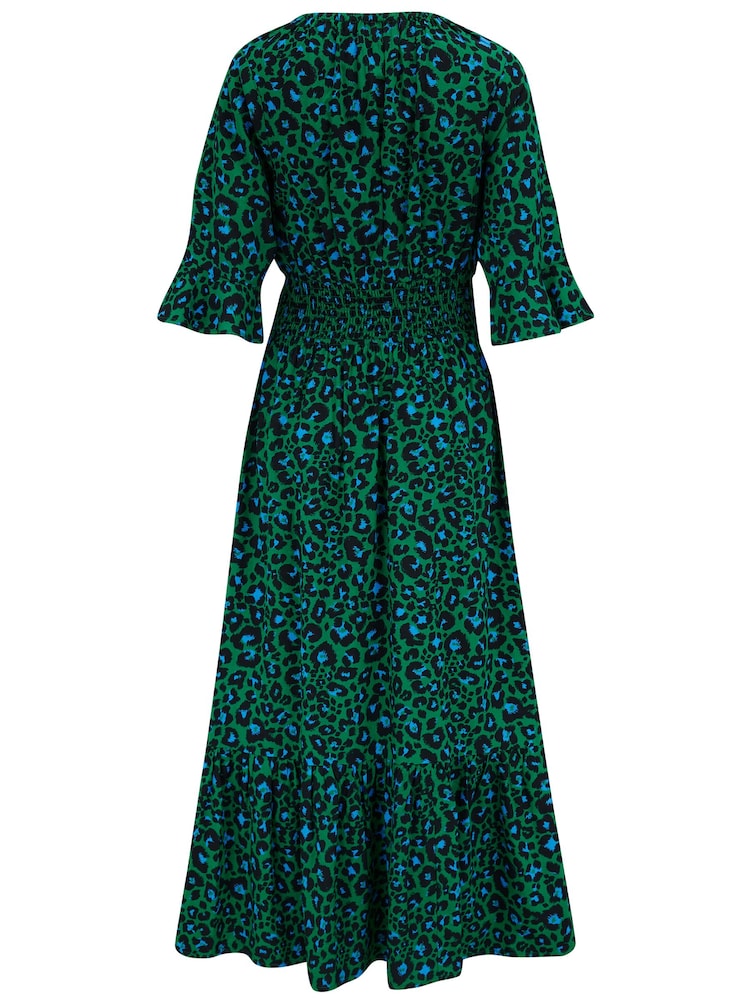 Pour Moi Green Multi Animal Carmen Fuller Bust Elasticated Neckline Midaxi Dress - Image 5 of 5