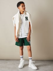 Reiss Dark Green/Optic White Clifton 9-13 yrs Airtex Reversible Basketball Shorts - Image 3 of 6