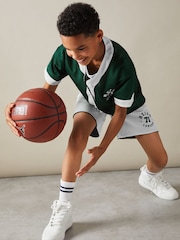 Reiss Dark Green/Optic White Clifton 9-13 yrs Airtex Reversible Basketball Shorts - Image 5 of 6