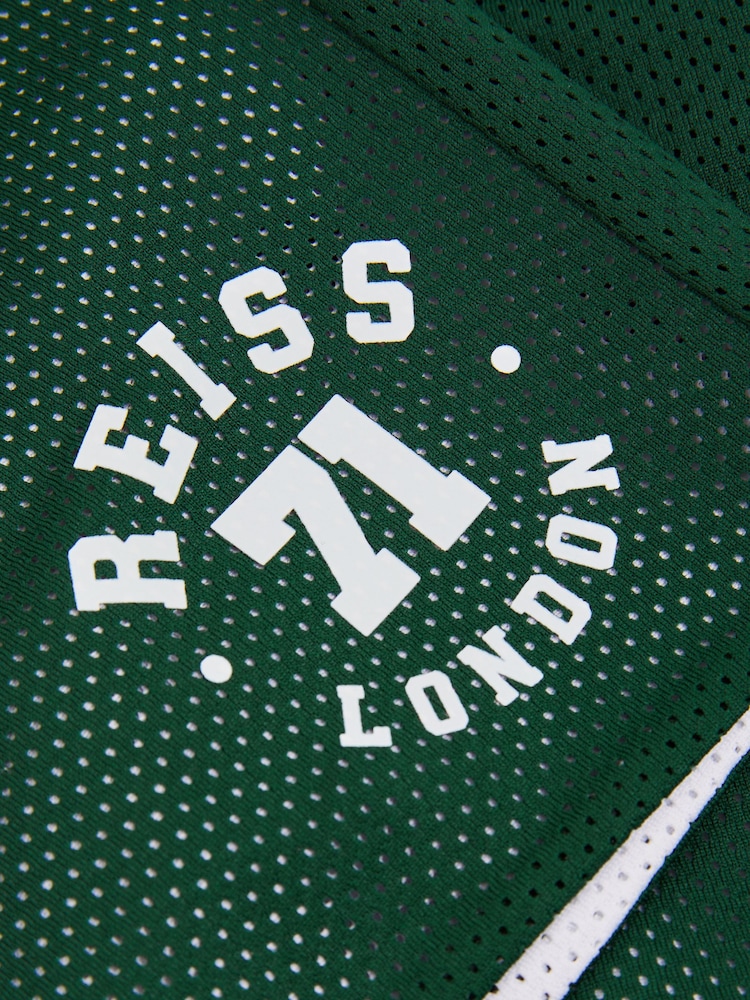 Reiss Dark Green/Optic White Clifton 9-13 yrs Airtex Reversible Basketball Shorts - Image 6 of 6