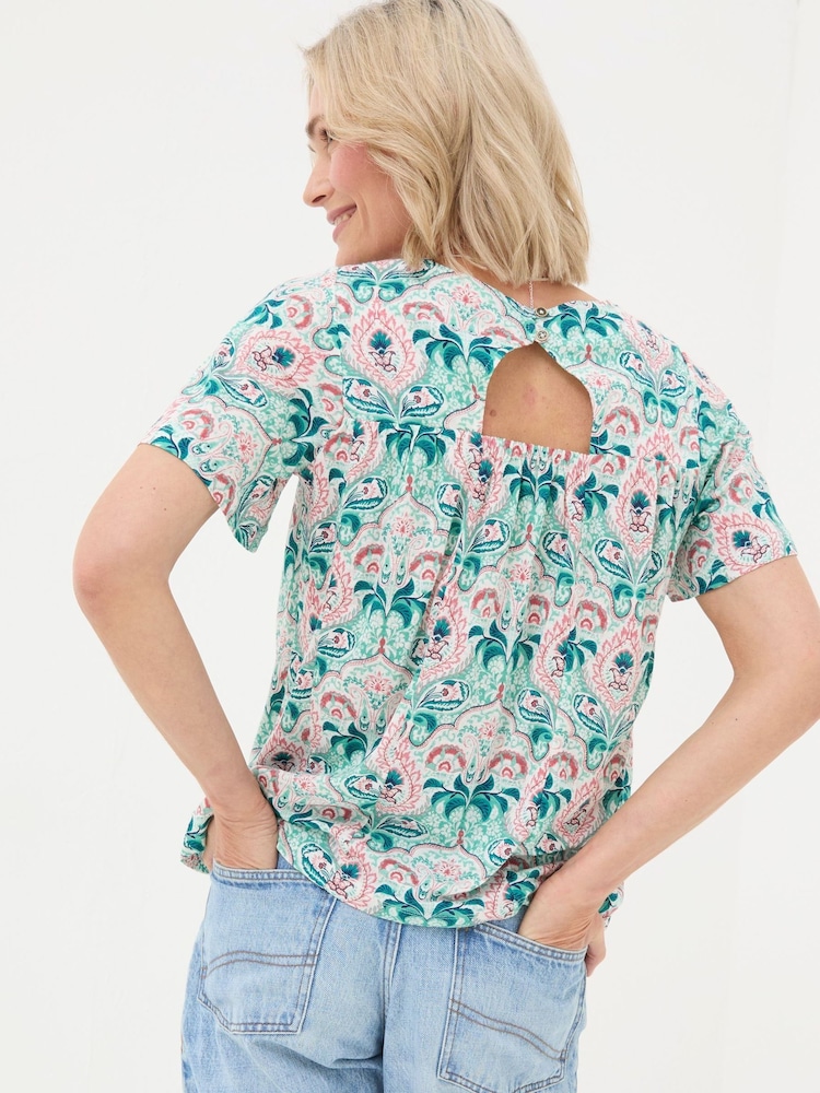FatFace Jade Green Mirrored Paisley Top - Image 2 of 6