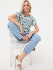 FatFace Jade Green Mirrored Paisley Top - Image 5 of 6